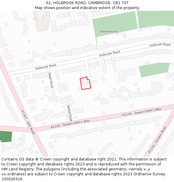 62, HOLBROOK ROAD, CAMBRIDGE, CB1 7ST: Location map and indicative extent of plot