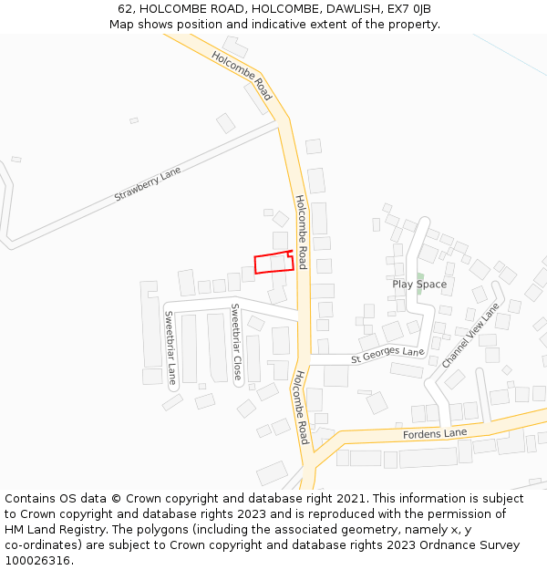 62, HOLCOMBE ROAD, HOLCOMBE, DAWLISH, EX7 0JB: Location map and indicative extent of plot