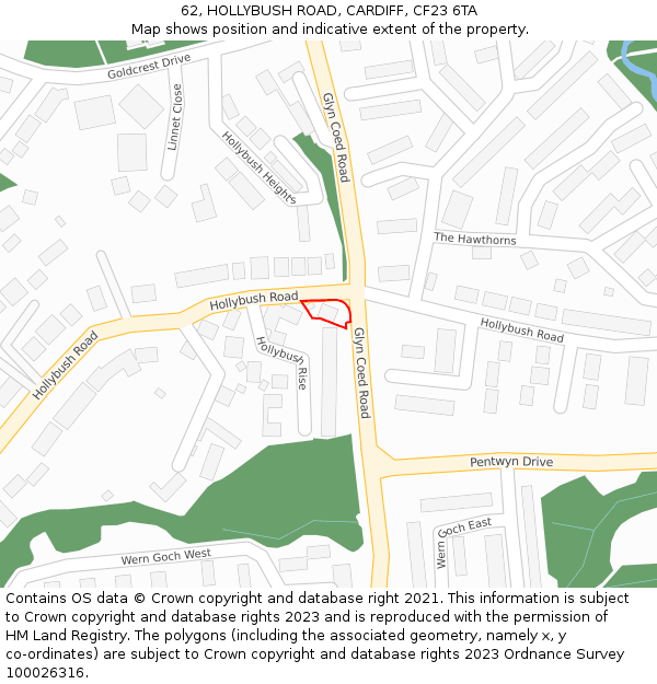 62, HOLLYBUSH ROAD, CARDIFF, CF23 6TA: Location map and indicative extent of plot