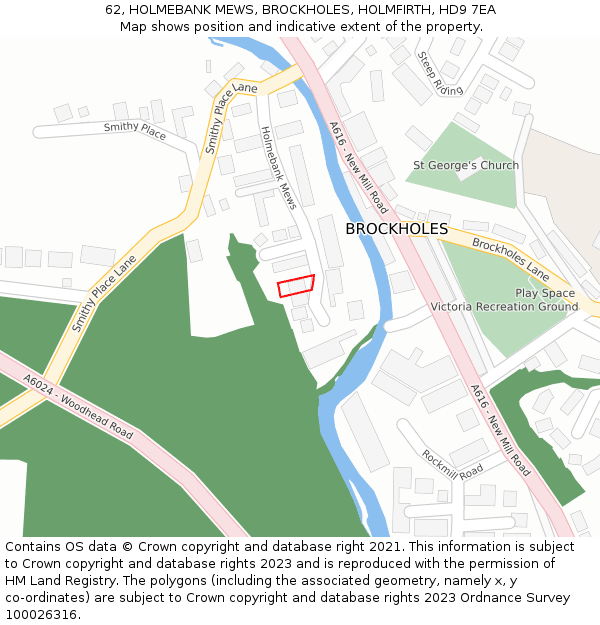 62, HOLMEBANK MEWS, BROCKHOLES, HOLMFIRTH, HD9 7EA: Location map and indicative extent of plot