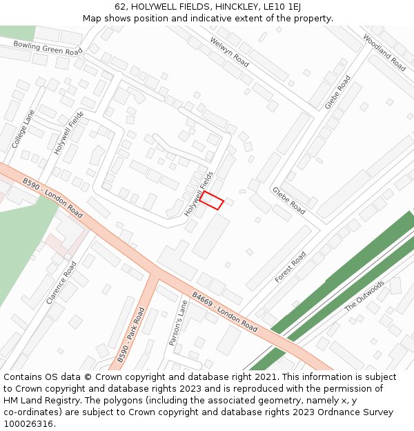 62, HOLYWELL FIELDS, HINCKLEY, LE10 1EJ: Location map and indicative extent of plot