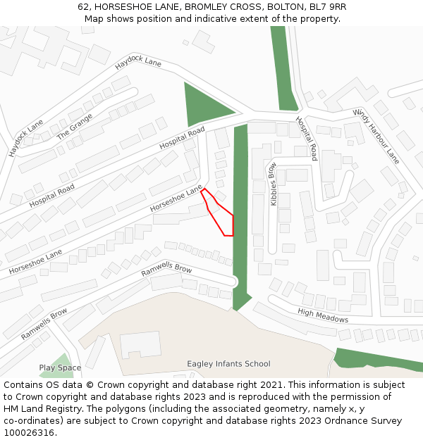 62, HORSESHOE LANE, BROMLEY CROSS, BOLTON, BL7 9RR: Location map and indicative extent of plot