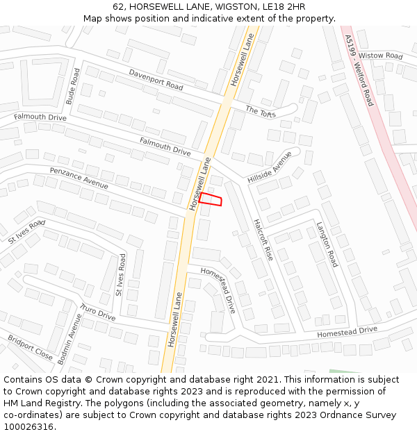 62, HORSEWELL LANE, WIGSTON, LE18 2HR: Location map and indicative extent of plot