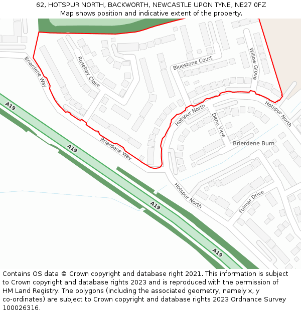 62, HOTSPUR NORTH, BACKWORTH, NEWCASTLE UPON TYNE, NE27 0FZ: Location map and indicative extent of plot