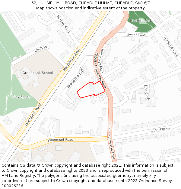 62, HULME HALL ROAD, CHEADLE HULME, CHEADLE, SK8 6JZ: Location map and indicative extent of plot