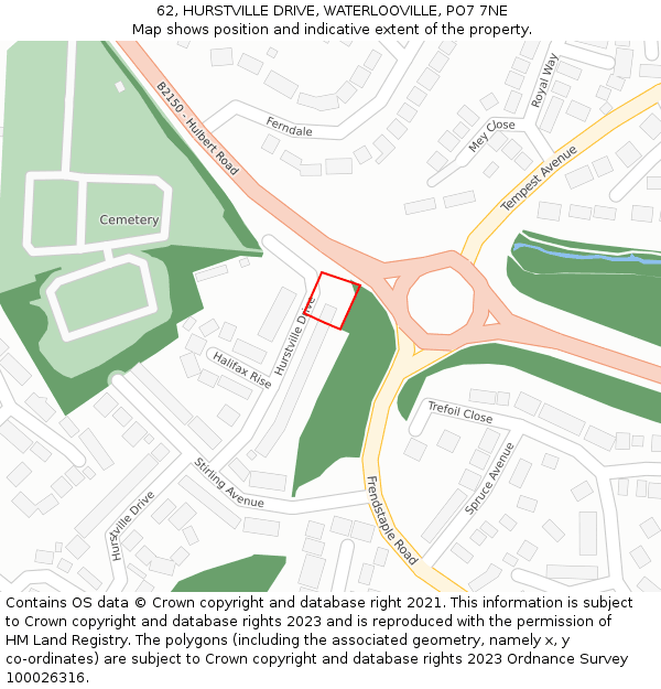 62, HURSTVILLE DRIVE, WATERLOOVILLE, PO7 7NE: Location map and indicative extent of plot