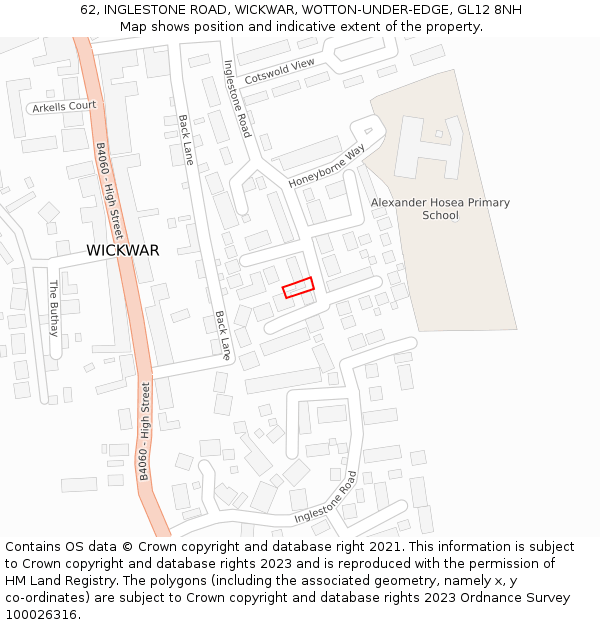 62, INGLESTONE ROAD, WICKWAR, WOTTON-UNDER-EDGE, GL12 8NH: Location map and indicative extent of plot