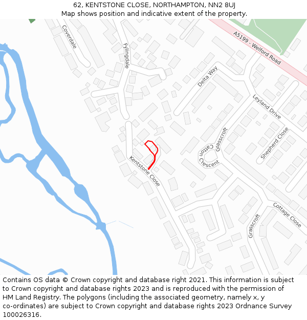 62, KENTSTONE CLOSE, NORTHAMPTON, NN2 8UJ: Location map and indicative extent of plot