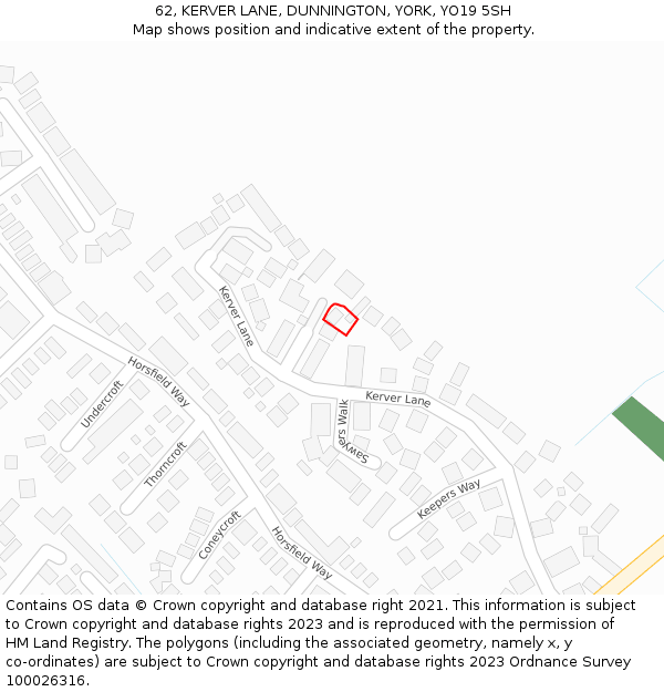 62, KERVER LANE, DUNNINGTON, YORK, YO19 5SH: Location map and indicative extent of plot
