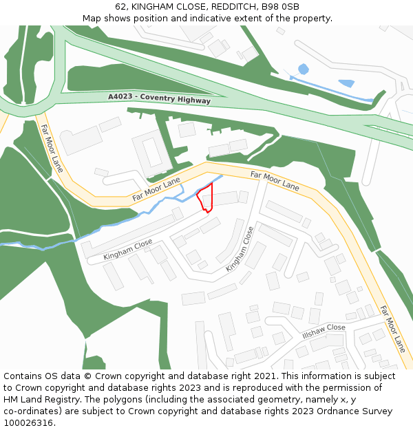 62, KINGHAM CLOSE, REDDITCH, B98 0SB: Location map and indicative extent of plot