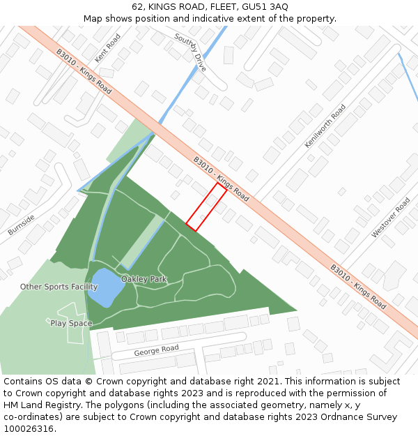 62, KINGS ROAD, FLEET, GU51 3AQ: Location map and indicative extent of plot