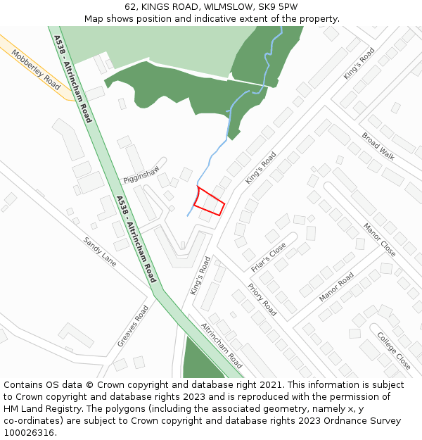 62, KINGS ROAD, WILMSLOW, SK9 5PW: Location map and indicative extent of plot