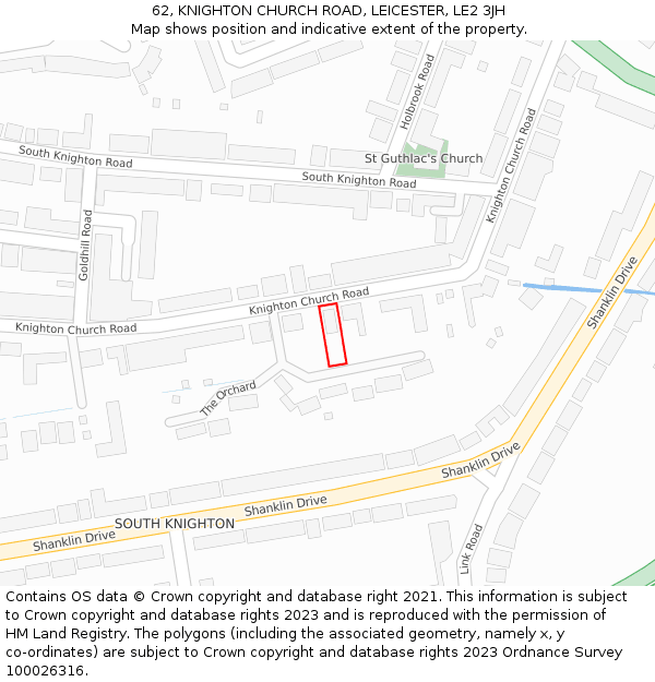 62, KNIGHTON CHURCH ROAD, LEICESTER, LE2 3JH: Location map and indicative extent of plot