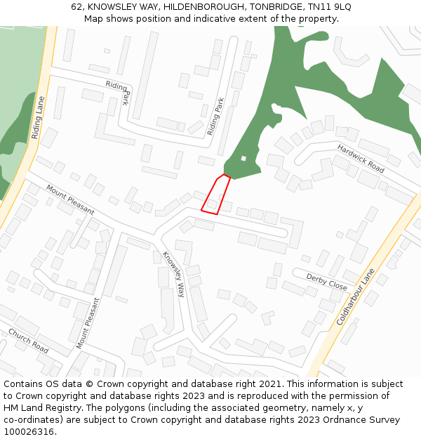 62, KNOWSLEY WAY, HILDENBOROUGH, TONBRIDGE, TN11 9LQ: Location map and indicative extent of plot