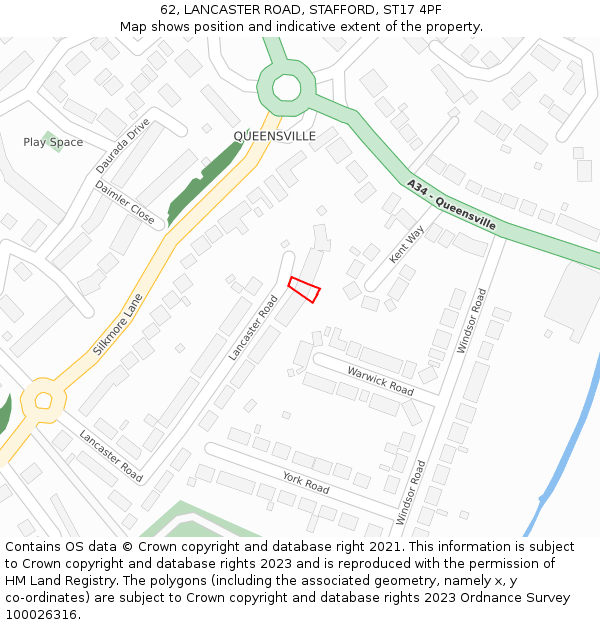 62, LANCASTER ROAD, STAFFORD, ST17 4PF: Location map and indicative extent of plot