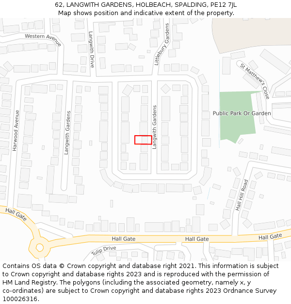 62, LANGWITH GARDENS, HOLBEACH, SPALDING, PE12 7JL: Location map and indicative extent of plot