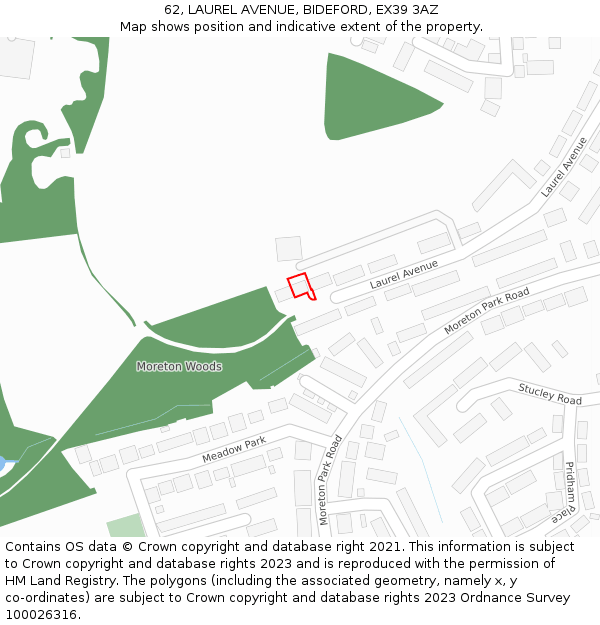 62, LAUREL AVENUE, BIDEFORD, EX39 3AZ: Location map and indicative extent of plot