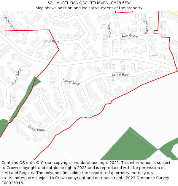 62, LAUREL BANK, WHITEHAVEN, CA28 6SW: Location map and indicative extent of plot