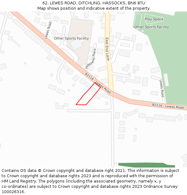 62, LEWES ROAD, DITCHLING, HASSOCKS, BN6 8TU: Location map and indicative extent of plot