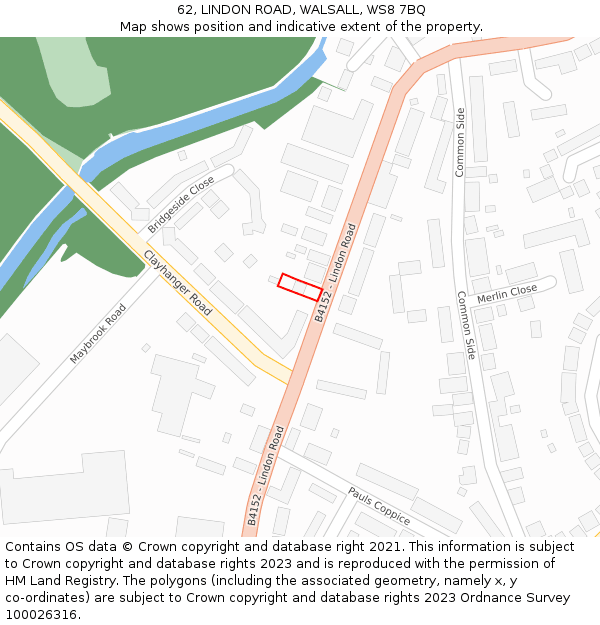 62, LINDON ROAD, WALSALL, WS8 7BQ: Location map and indicative extent of plot