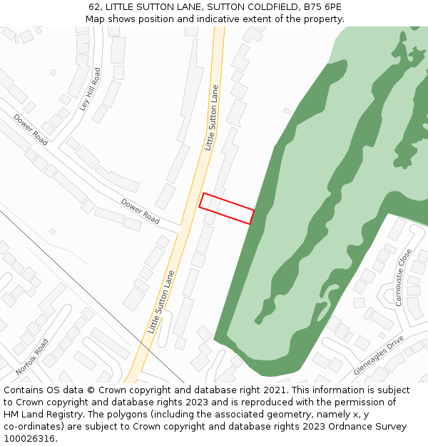 62, LITTLE SUTTON LANE, SUTTON COLDFIELD, B75 6PE: Location map and indicative extent of plot