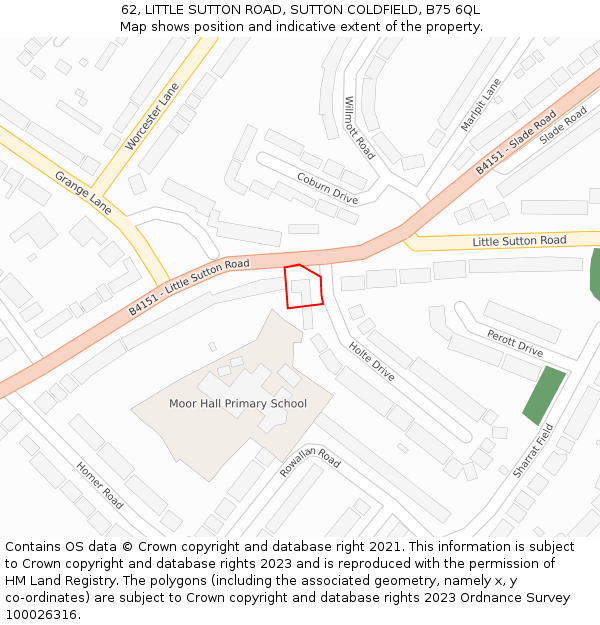 62, LITTLE SUTTON ROAD, SUTTON COLDFIELD, B75 6QL: Location map and indicative extent of plot