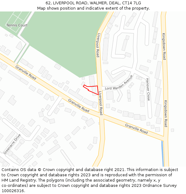 62, LIVERPOOL ROAD, WALMER, DEAL, CT14 7LG: Location map and indicative extent of plot