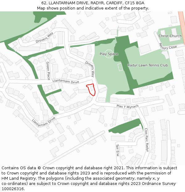 62, LLANTARNAM DRIVE, RADYR, CARDIFF, CF15 8GA: Location map and indicative extent of plot