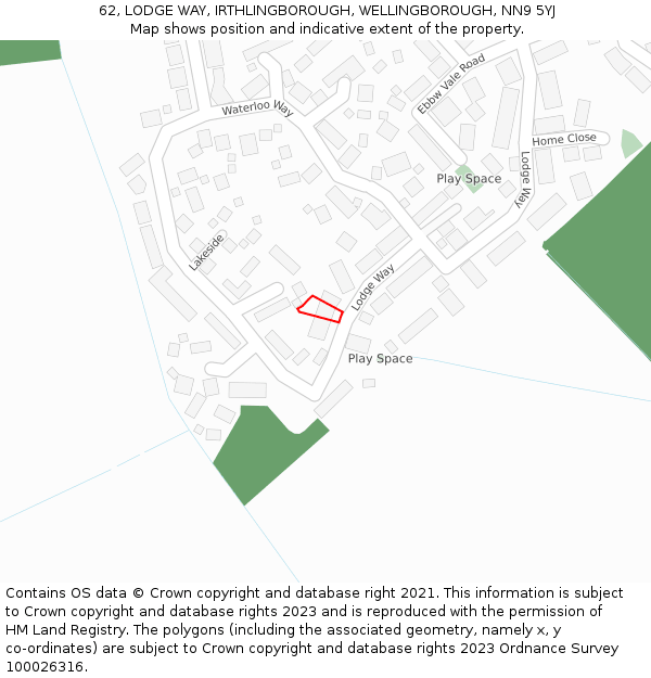 62, LODGE WAY, IRTHLINGBOROUGH, WELLINGBOROUGH, NN9 5YJ: Location map and indicative extent of plot