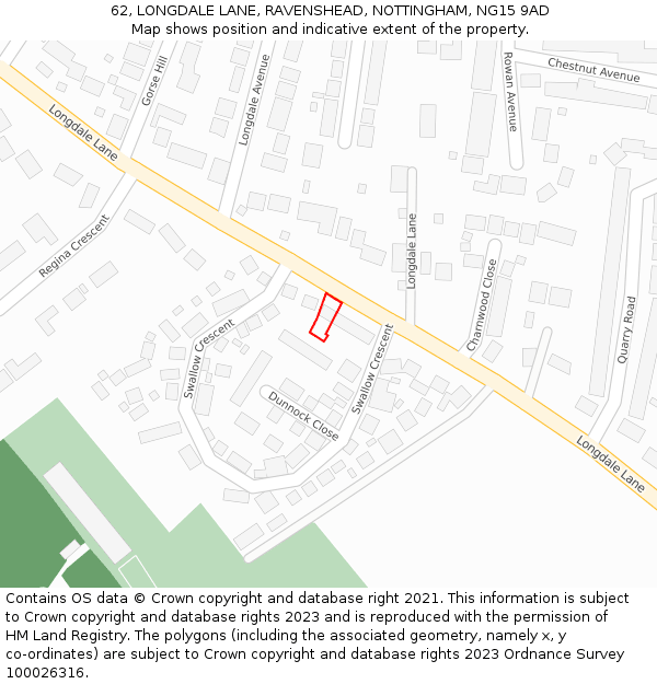 62, LONGDALE LANE, RAVENSHEAD, NOTTINGHAM, NG15 9AD: Location map and indicative extent of plot