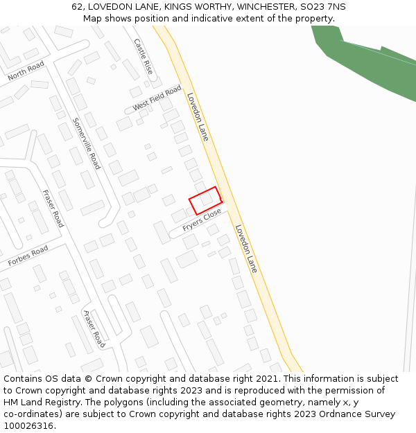 62, LOVEDON LANE, KINGS WORTHY, WINCHESTER, SO23 7NS: Location map and indicative extent of plot