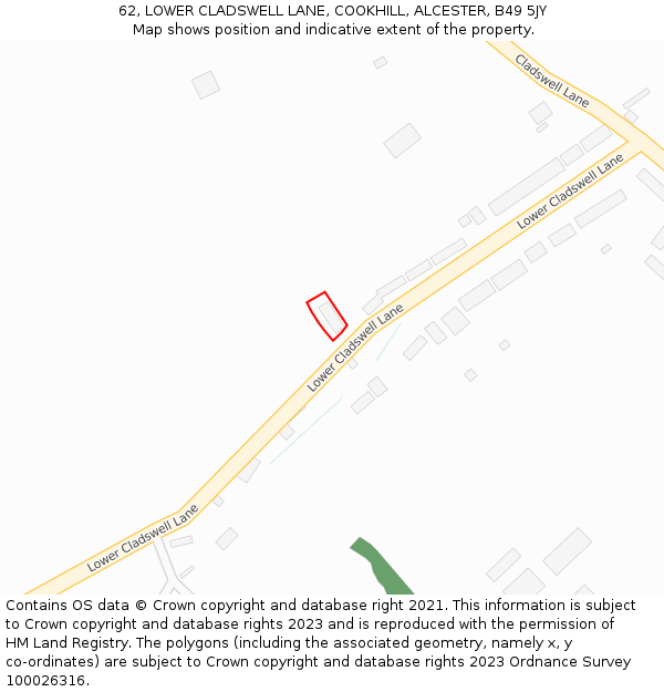 62, LOWER CLADSWELL LANE, COOKHILL, ALCESTER, B49 5JY: Location map and indicative extent of plot