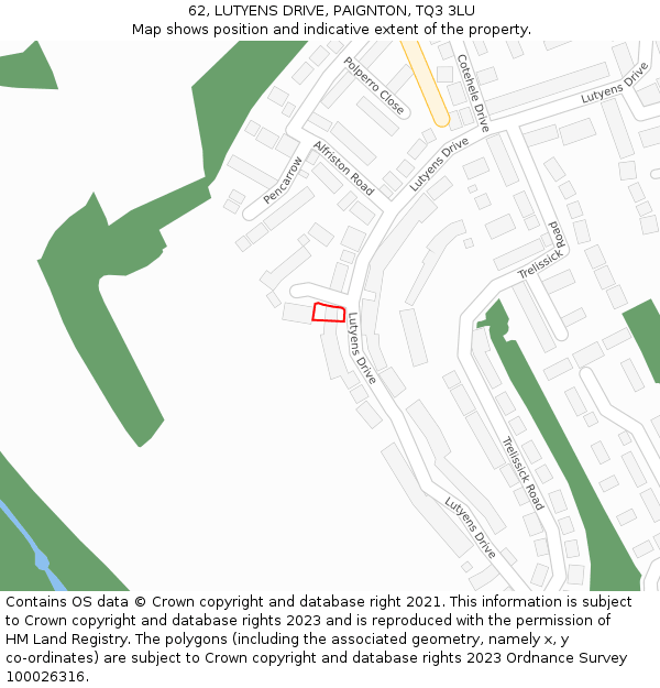 62, LUTYENS DRIVE, PAIGNTON, TQ3 3LU: Location map and indicative extent of plot