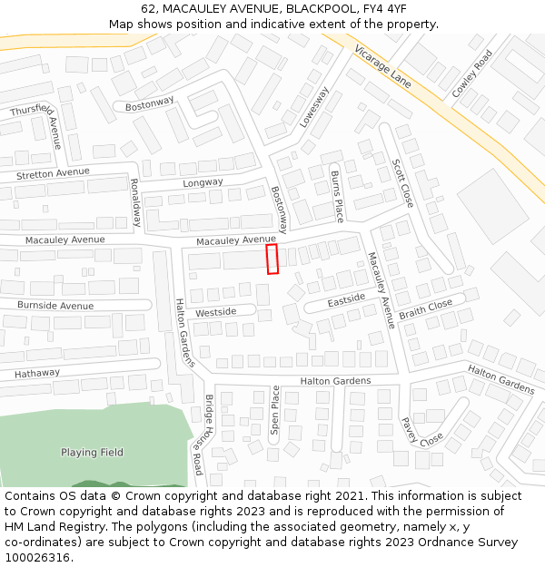 62, MACAULEY AVENUE, BLACKPOOL, FY4 4YF: Location map and indicative extent of plot