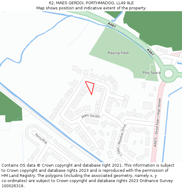 62, MAES GERDDI, PORTHMADOG, LL49 9LE: Location map and indicative extent of plot