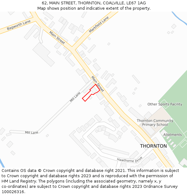 62, MAIN STREET, THORNTON, COALVILLE, LE67 1AG: Location map and indicative extent of plot