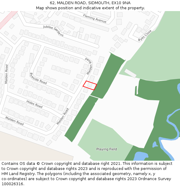 62, MALDEN ROAD, SIDMOUTH, EX10 9NA: Location map and indicative extent of plot