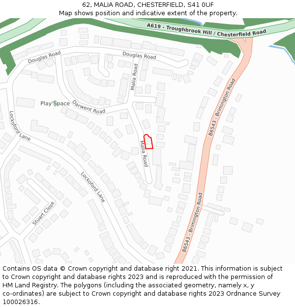 62, MALIA ROAD, CHESTERFIELD, S41 0UF: Location map and indicative extent of plot