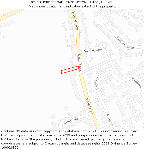 62, MANCROFT ROAD, CADDINGTON, LUTON, LU1 4EL: Location map and indicative extent of plot