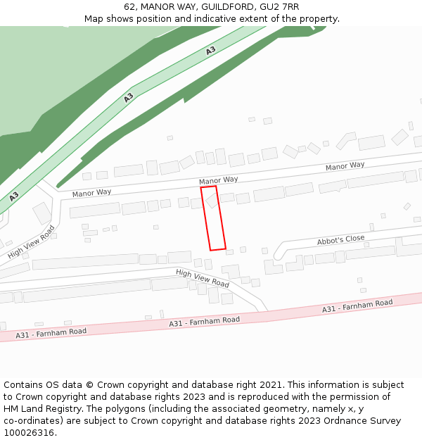 62, MANOR WAY, GUILDFORD, GU2 7RR: Location map and indicative extent of plot