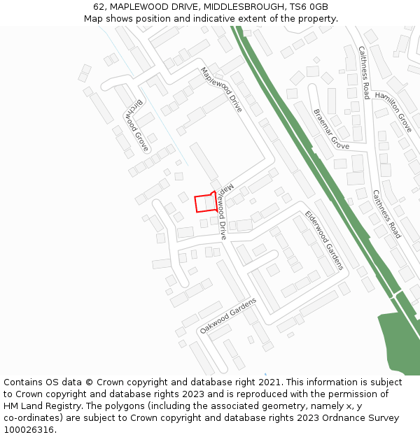 62, MAPLEWOOD DRIVE, MIDDLESBROUGH, TS6 0GB: Location map and indicative extent of plot