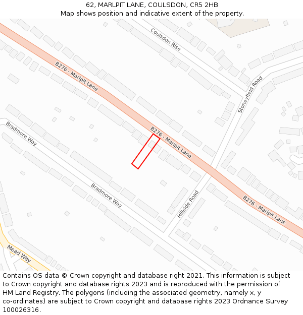 62, MARLPIT LANE, COULSDON, CR5 2HB: Location map and indicative extent of plot