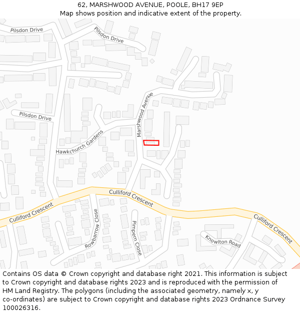 62, MARSHWOOD AVENUE, POOLE, BH17 9EP: Location map and indicative extent of plot