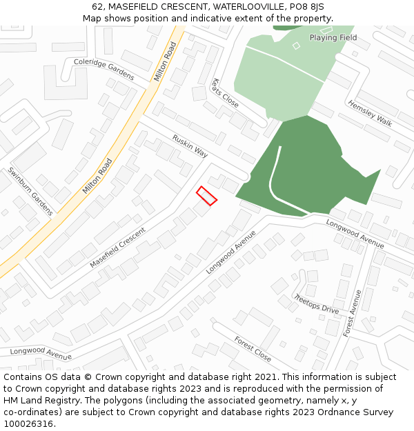 62, MASEFIELD CRESCENT, WATERLOOVILLE, PO8 8JS: Location map and indicative extent of plot