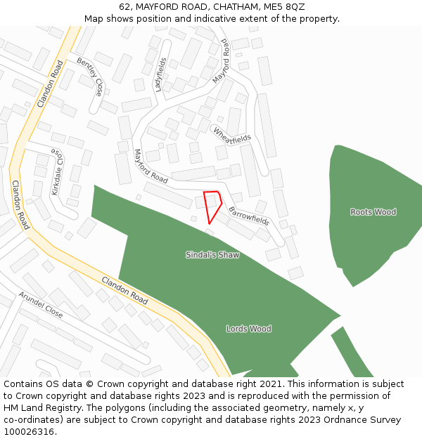 62, MAYFORD ROAD, CHATHAM, ME5 8QZ: Location map and indicative extent of plot