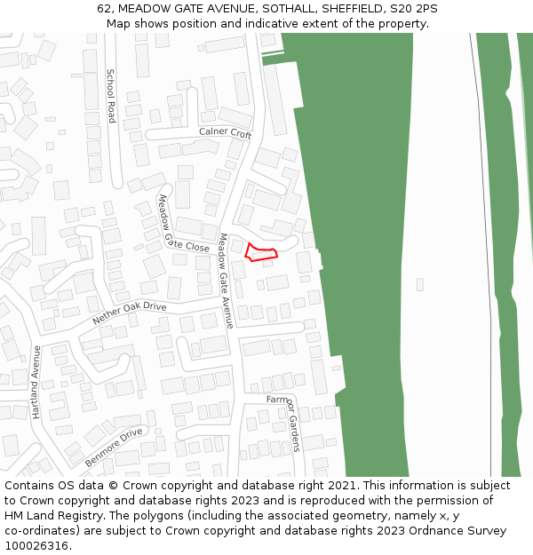 62, MEADOW GATE AVENUE, SOTHALL, SHEFFIELD, S20 2PS: Location map and indicative extent of plot