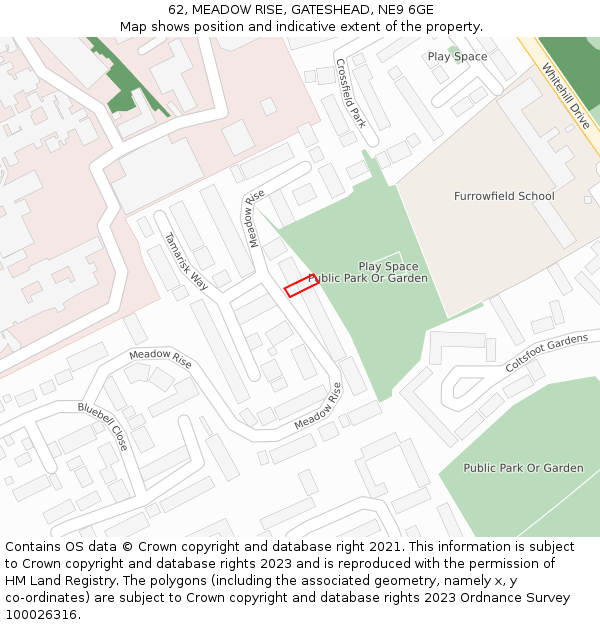 62, MEADOW RISE, GATESHEAD, NE9 6GE: Location map and indicative extent of plot