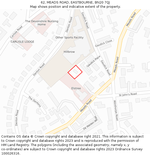 62, MEADS ROAD, EASTBOURNE, BN20 7QJ: Location map and indicative extent of plot