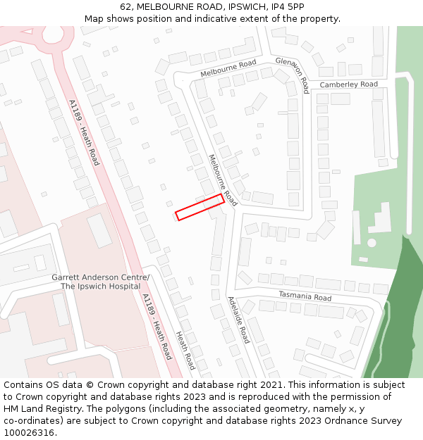 62, MELBOURNE ROAD, IPSWICH, IP4 5PP: Location map and indicative extent of plot