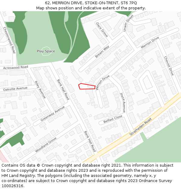 62, MERRION DRIVE, STOKE-ON-TRENT, ST6 7PQ: Location map and indicative extent of plot